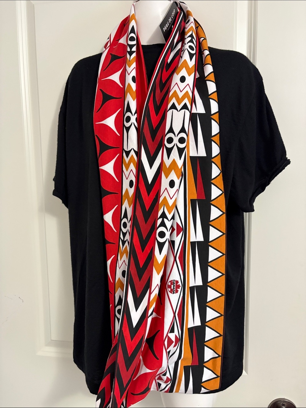 Peau De Loup Soccer Canada Red, Black & Orange Indigenous Infinity Scarf